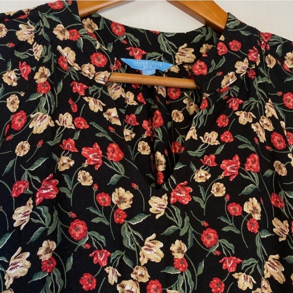 NWT Draper James Dress Women's Small Black Floral Long Sleeve Belted Sheath Boho - Picture 4 of 7